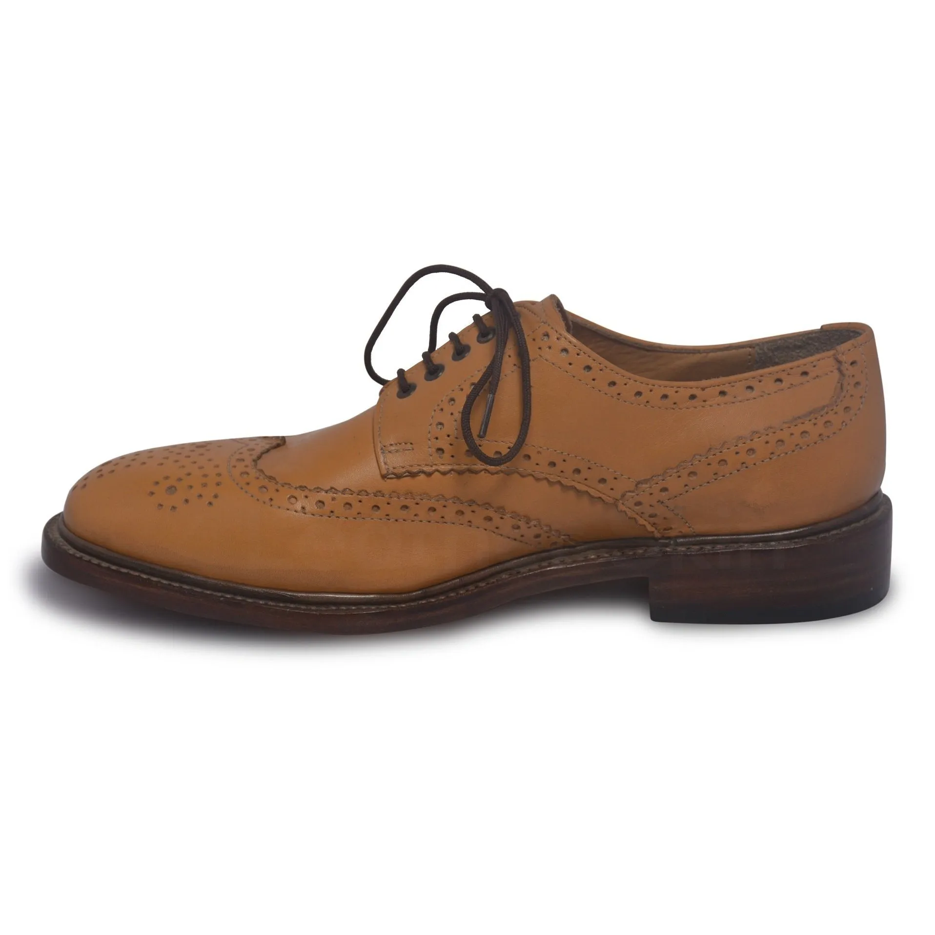 Men Bold Tan Derby Wingtip Brogue Genuine Leather Shoes