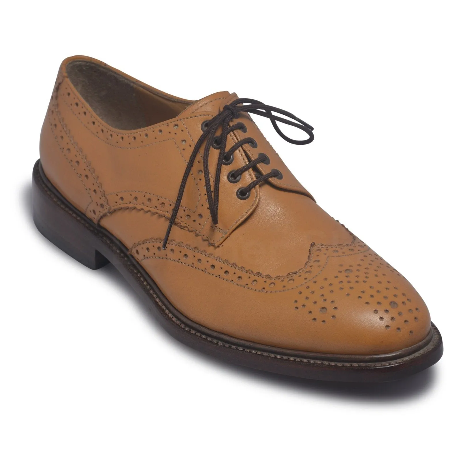 Men Bold Tan Derby Wingtip Brogue Genuine Leather Shoes