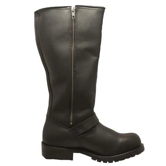 Men's 16" Black Engineer Zipper Biker Leather Boots