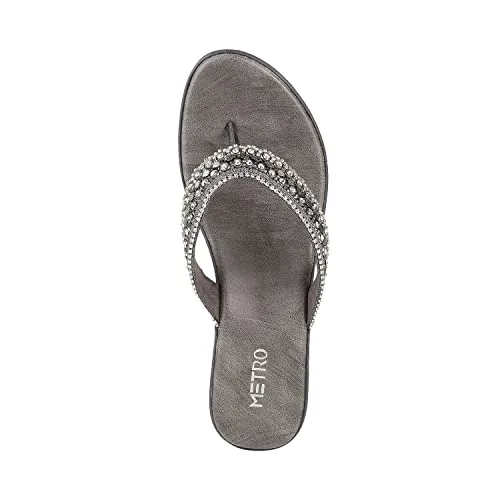 Metro Womens Beaded Gun Metal Slip Ons