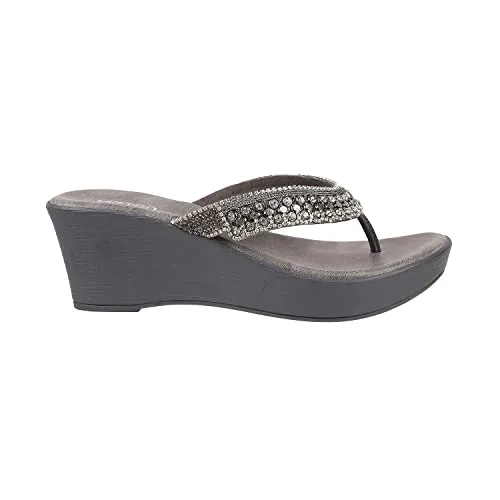 Metro Womens Beaded Gun Metal Slip Ons