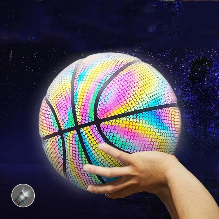 MILACHIC Number 7 Holographic Reflective Basketball Visible at Night Rainbow Star Basketball(Neon Red Lingge 6705)