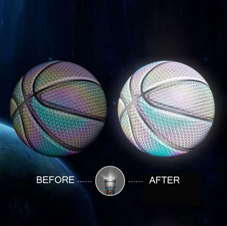 MILACHIC Number 7 Holographic Reflective Basketball Visible at Night Rainbow Star Basketball(Neon Red Lingge 6705)