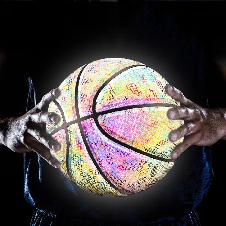 MILACHIC Number 7 Holographic Reflective Basketball Visible at Night Rainbow Star Basketball(Neon Red Lingge 6705)