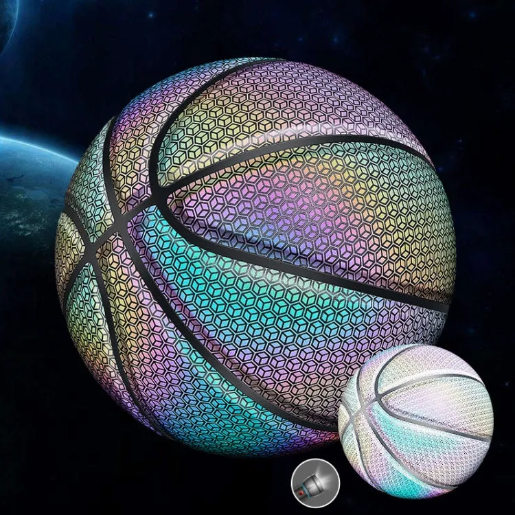 MILACHIC Number 7 Holographic Reflective Basketball Visible at Night Rainbow Star Basketball(Neon Red Lingge 6705)