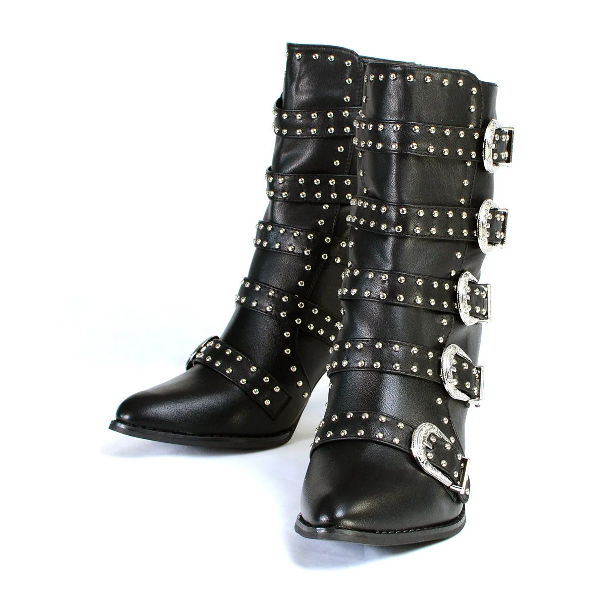 Milwaukee Leather MBL9428 Women's Black Buckle Up Fashion Boots with Studded Bling