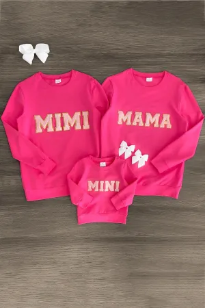 Mom & Me - "Mimi, Mama & Mini" Pink Chenille Patch Top