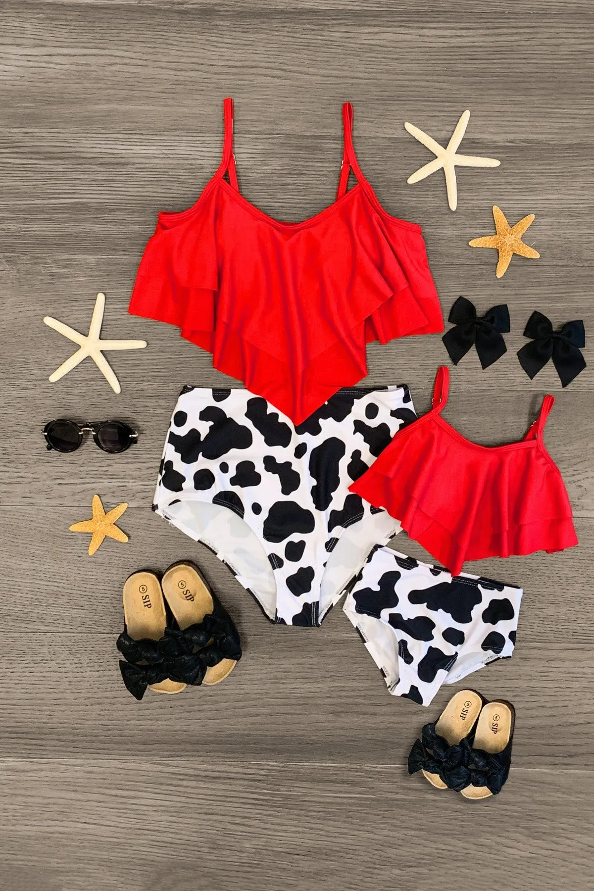 Mom & Me - Red & Cow Print Bikini