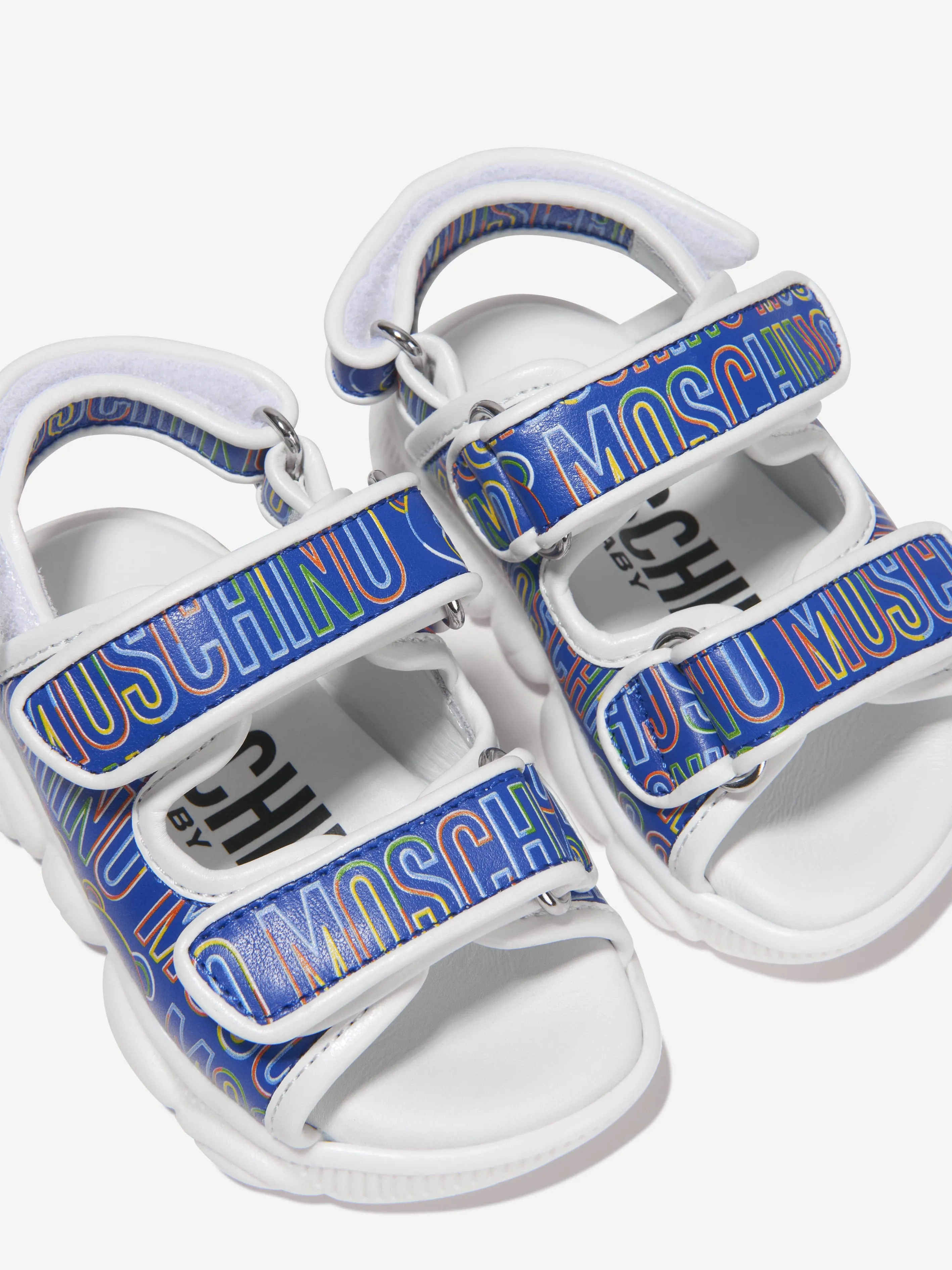 Moschino Unisex Triple Strap Logo Print Sandals