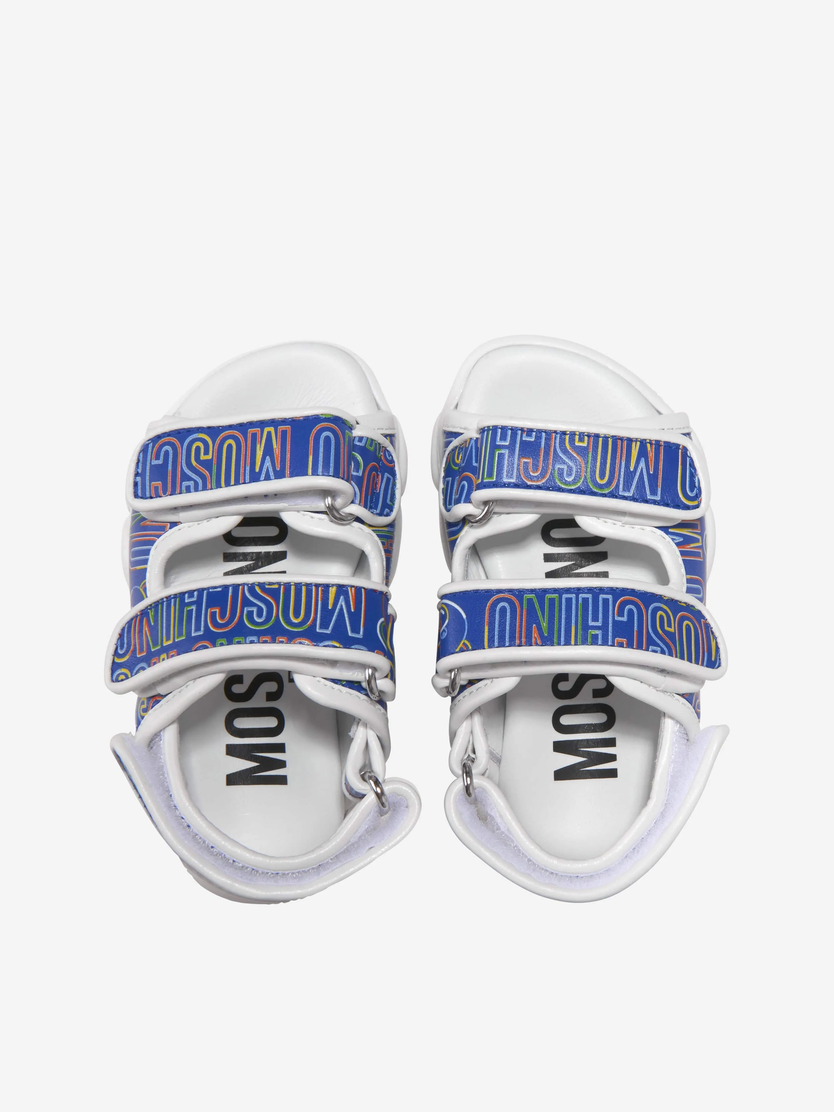 Moschino Unisex Triple Strap Logo Print Sandals