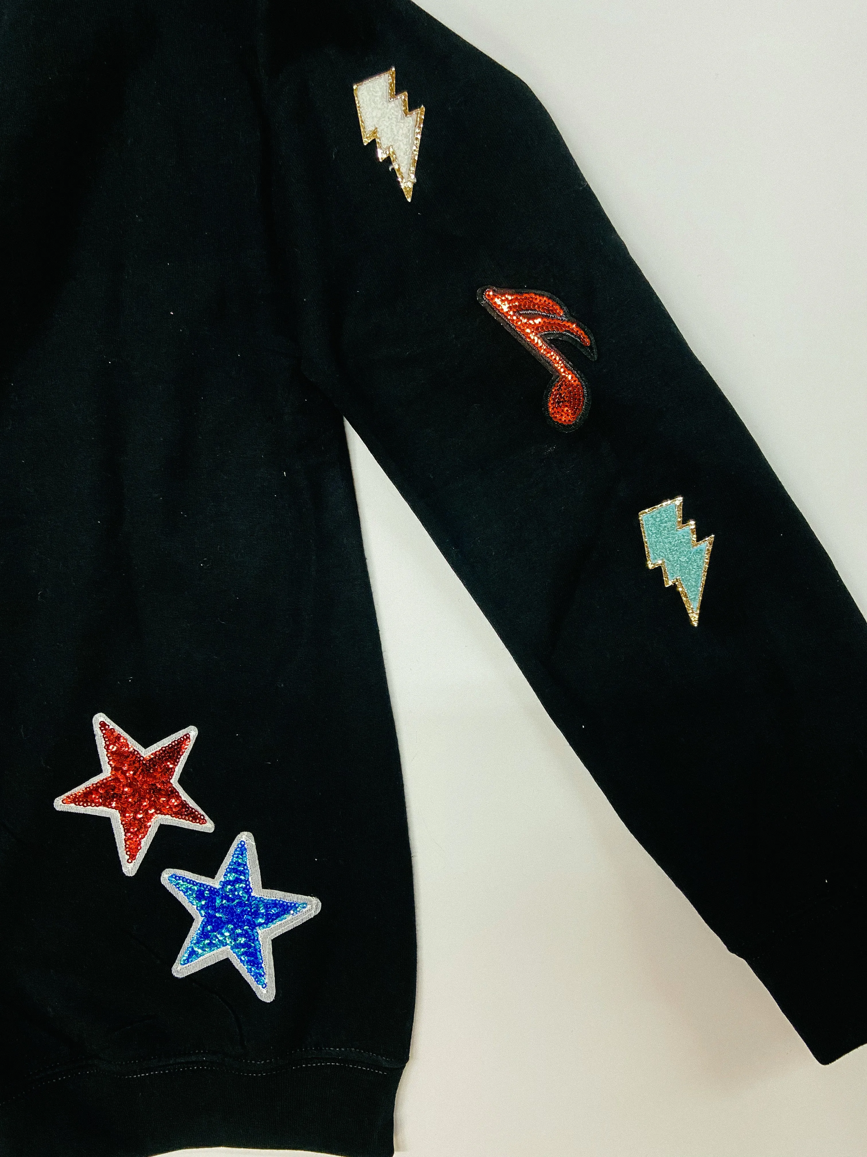 Nashville Lights Chenille and Sequin Patch Graphic Sweatshirt in Black