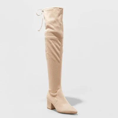 New - A New Day Women's Faux Leather Zipper Tie Over The Knee Dress Boots Block Heel