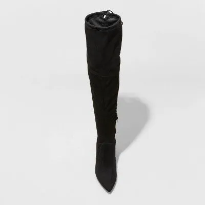 New - A New Day Women's Faux Leather Zipper Tie Over The Knee Dress Boots Block Heel