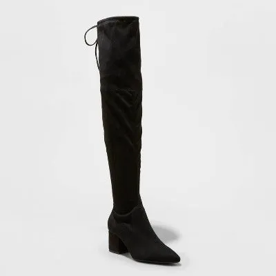 New - A New Day Women's Faux Leather Zipper Tie Over The Knee Dress Boots Block Heel