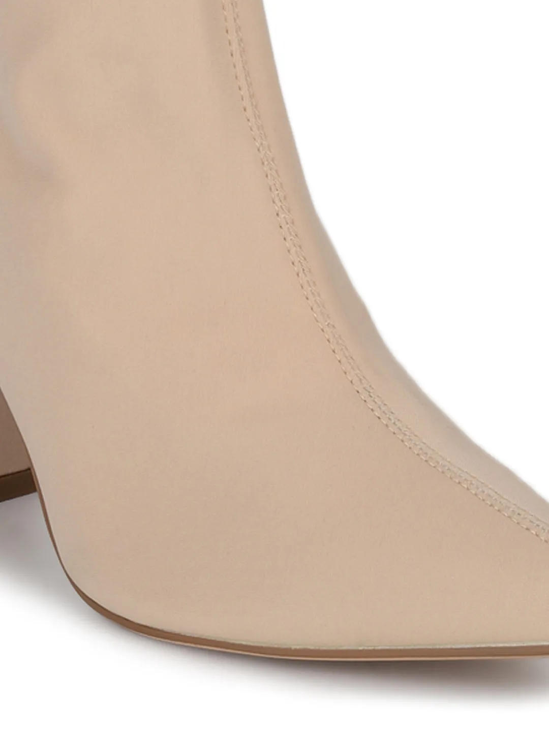 Nude Lycra Sock Block Heel Ankle Boots