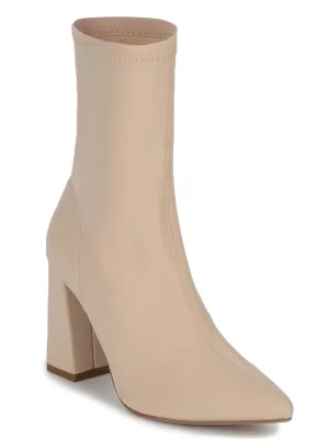 Nude Lycra Sock Block Heel Ankle Boots