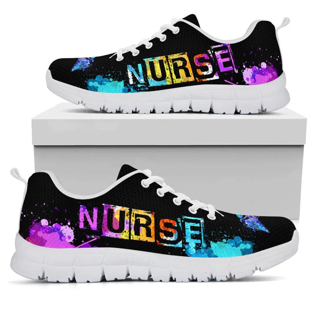 Nurse Sneaker, Nurse Crazy Watercolors Sneakers Shoes, Best Shoes For Nurses