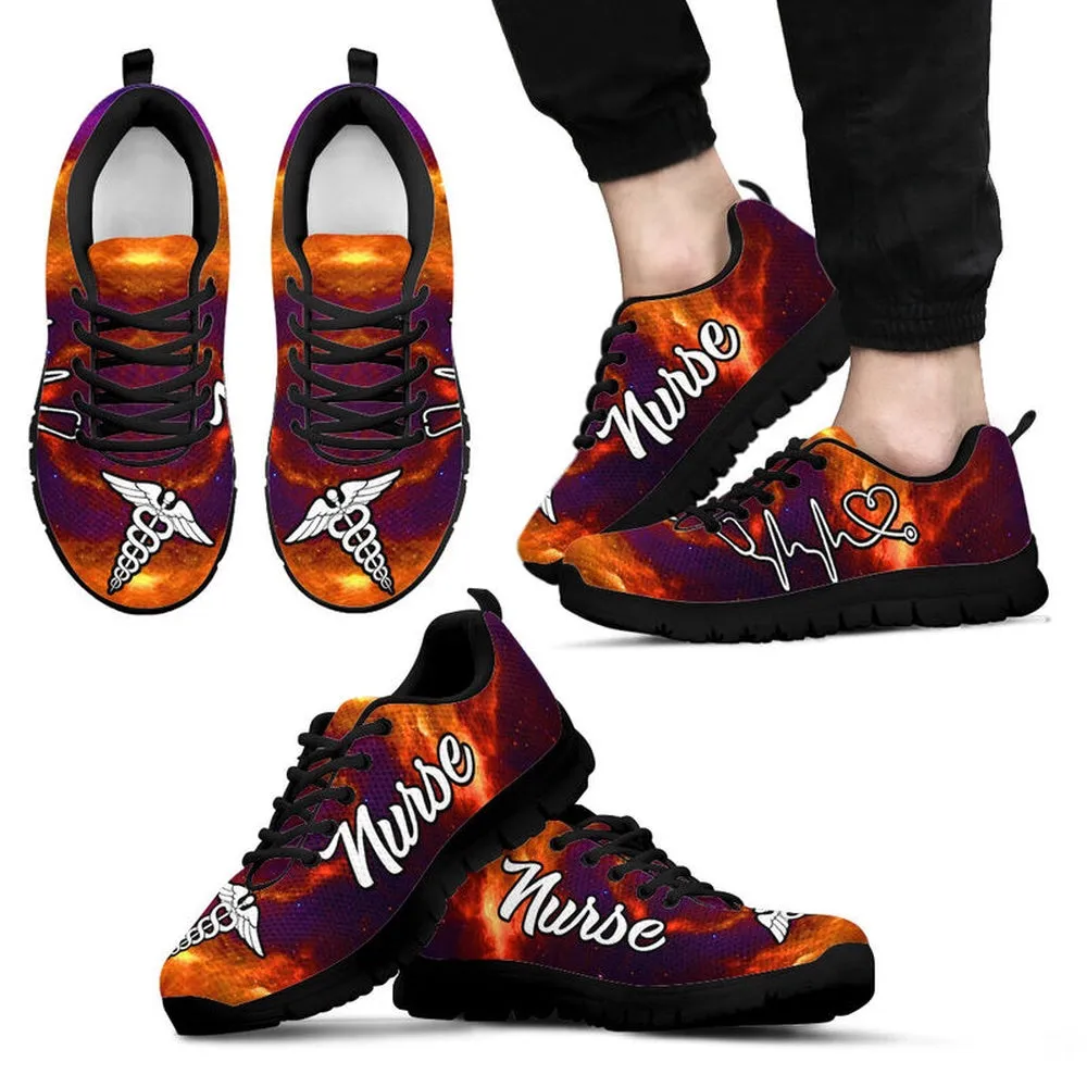 Nurse Sneaker, Nurse Galaxy Orange Purple Sneakers, Best Shoes For Nurses