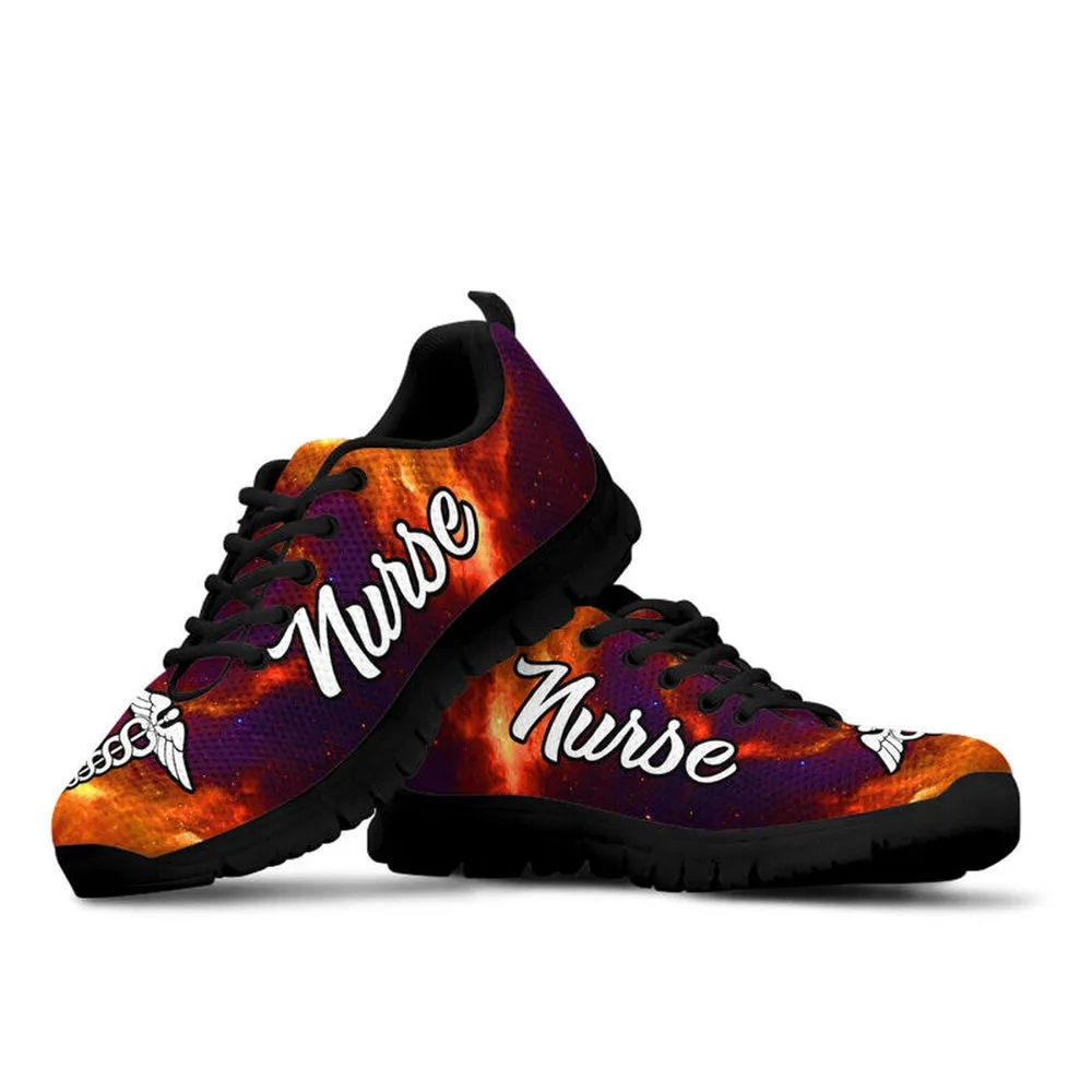 Nurse Sneaker, Nurse Galaxy Orange Purple Sneakers, Best Shoes For Nurses