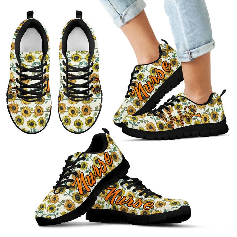 Nurse Sneaker, Nurse Sunflower Pattern Sneakers Shoes, Best Shoes For Nurses