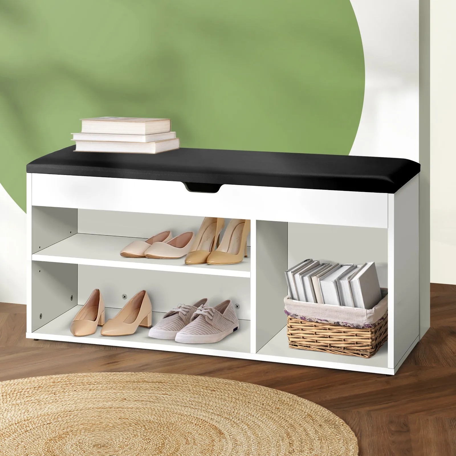 Oikiture Shoe Cabinet Bench Shoe Storage Rack Padded Seat Organiser Wooden Shelf