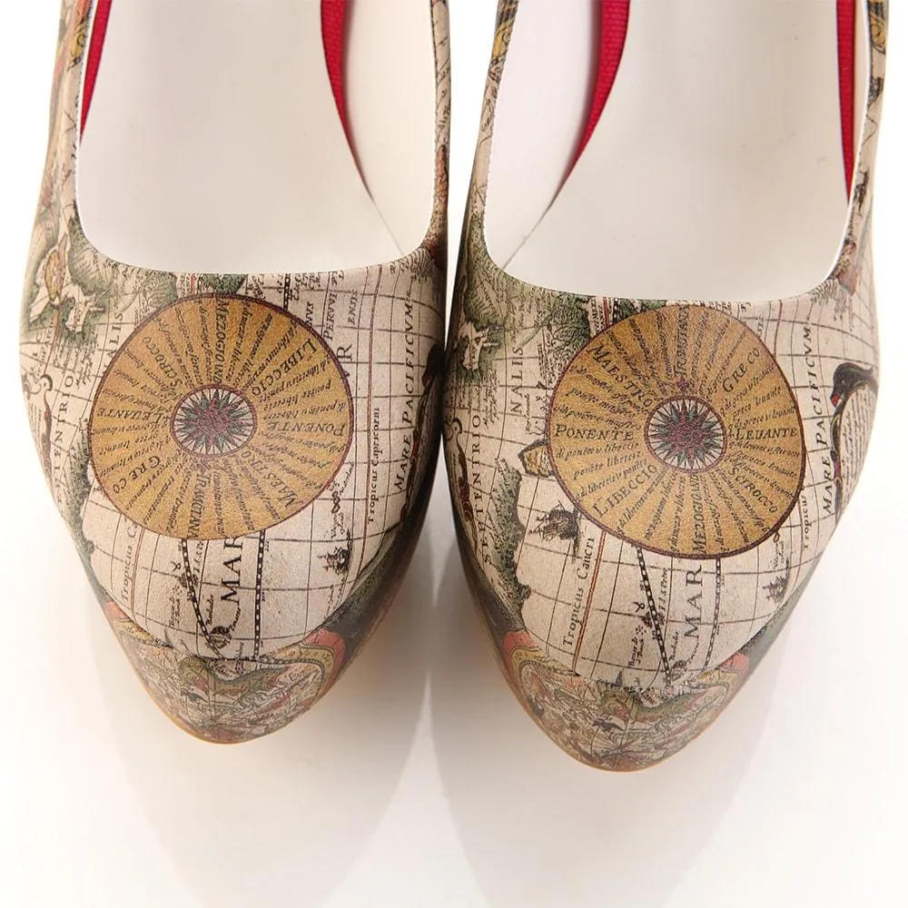 Old Map Heel Shoes PLT2054