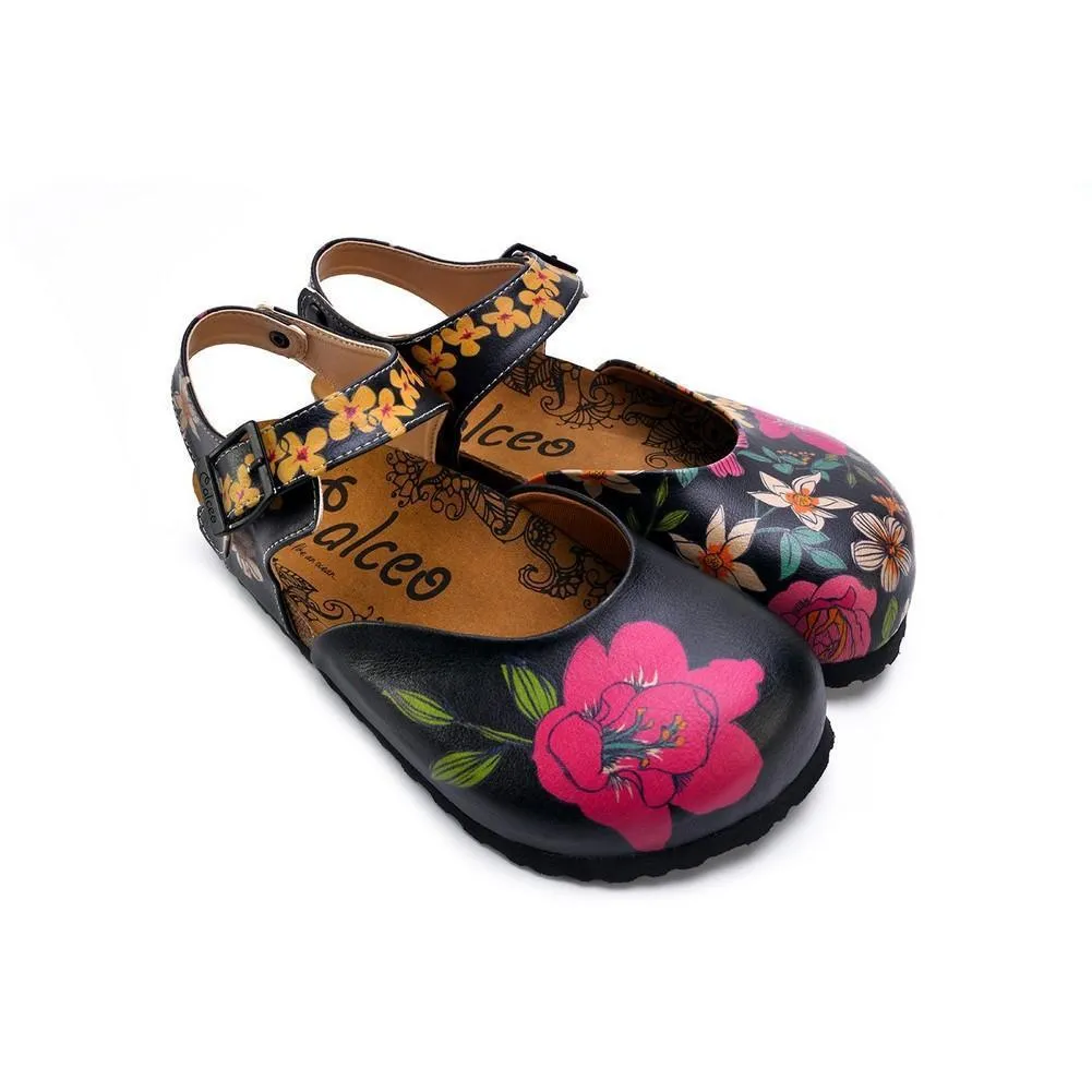 Pink, White, Orange Flowers and Blue, Green Leaf Patterned Clogs - CAL1609