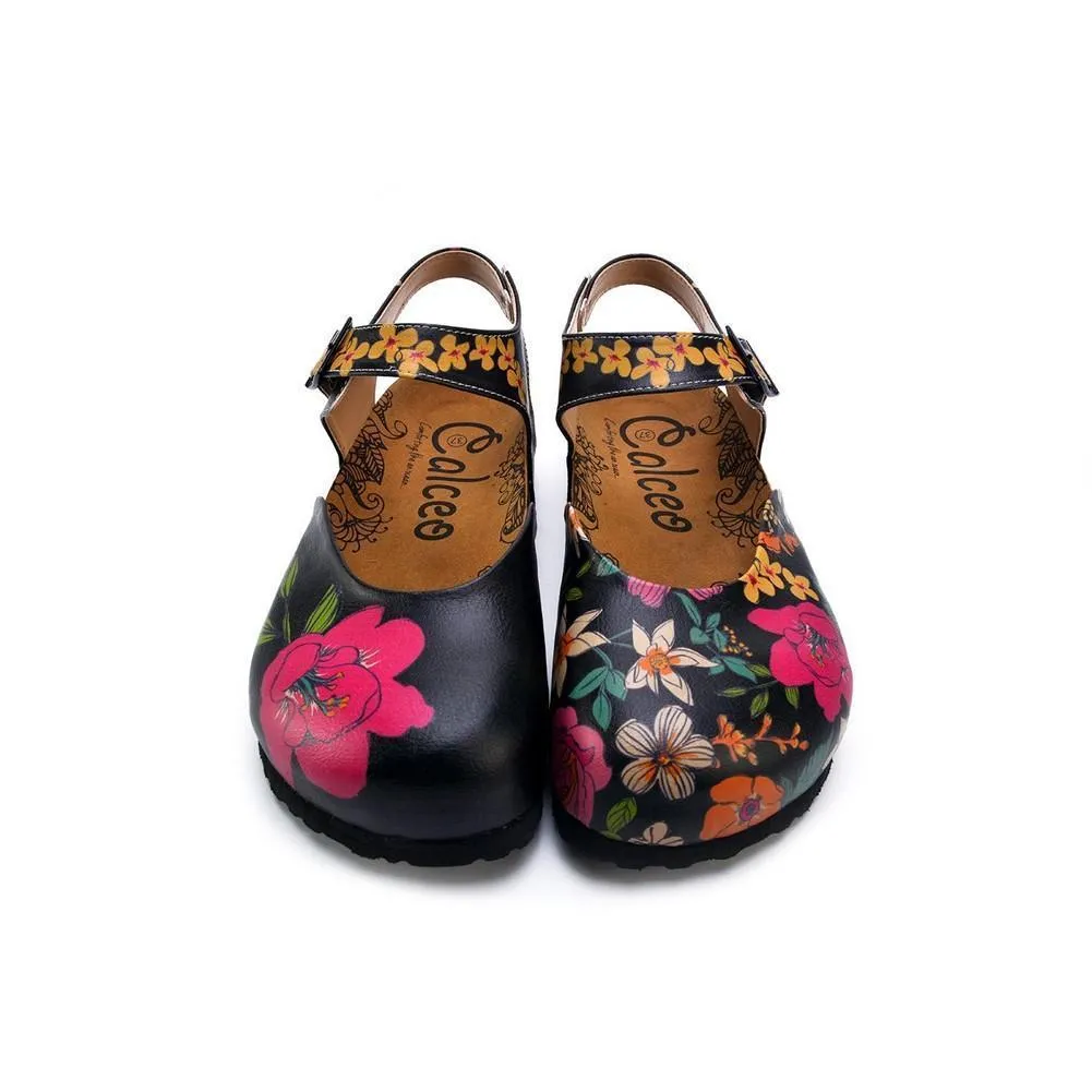 Pink, White, Orange Flowers and Blue, Green Leaf Patterned Clogs - CAL1609