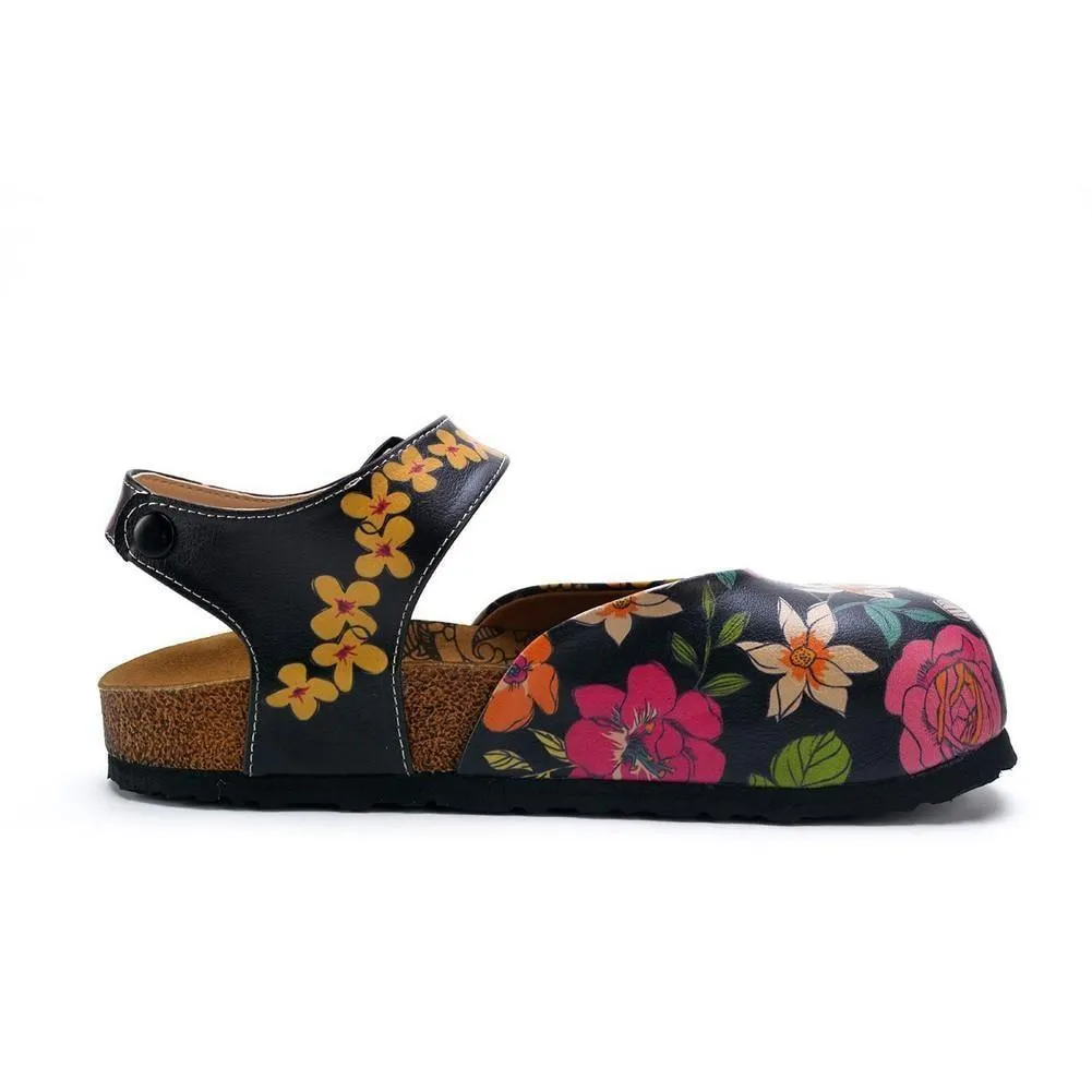 Pink, White, Orange Flowers and Blue, Green Leaf Patterned Clogs - CAL1609