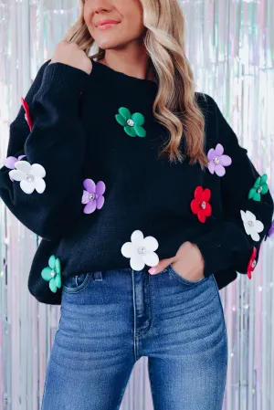 Poppy Garden Floral Rhinestone Sweater