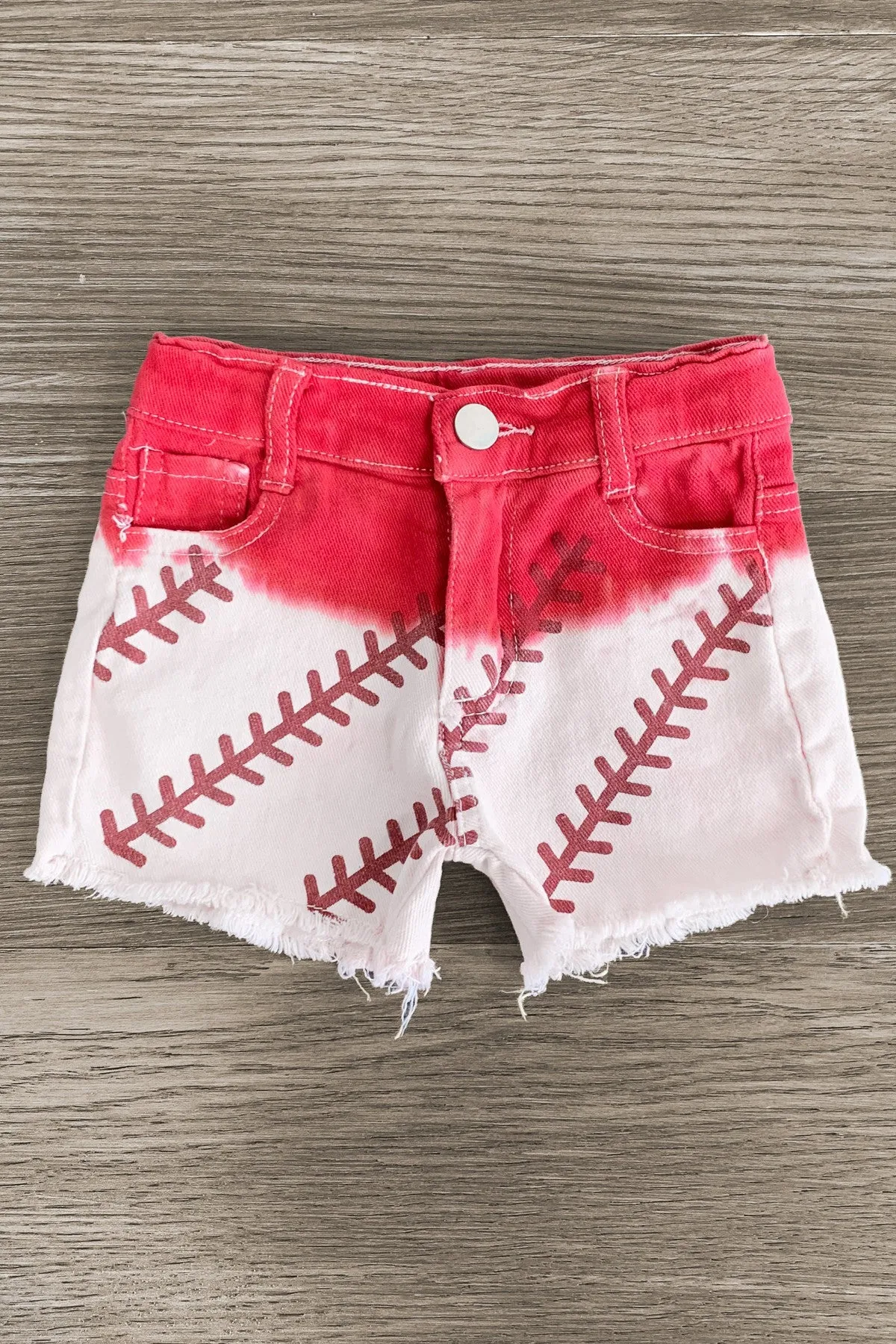 "Baseball Season" Gray & Red Ombre Denim Short Set