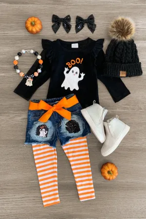 "BOO!" Striped Legging & Short Set