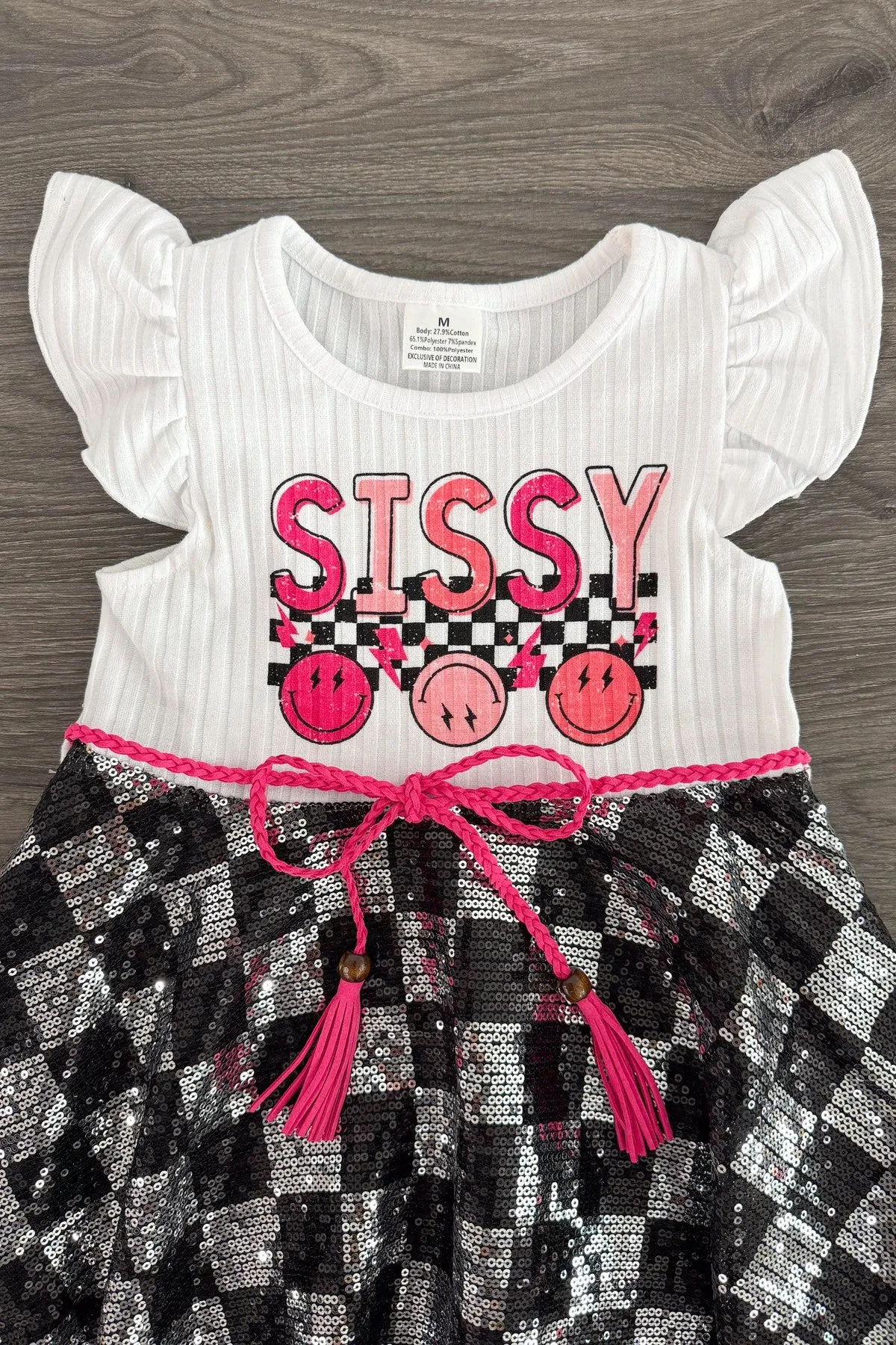 "Sissy" Sequin Checkered Print Dress