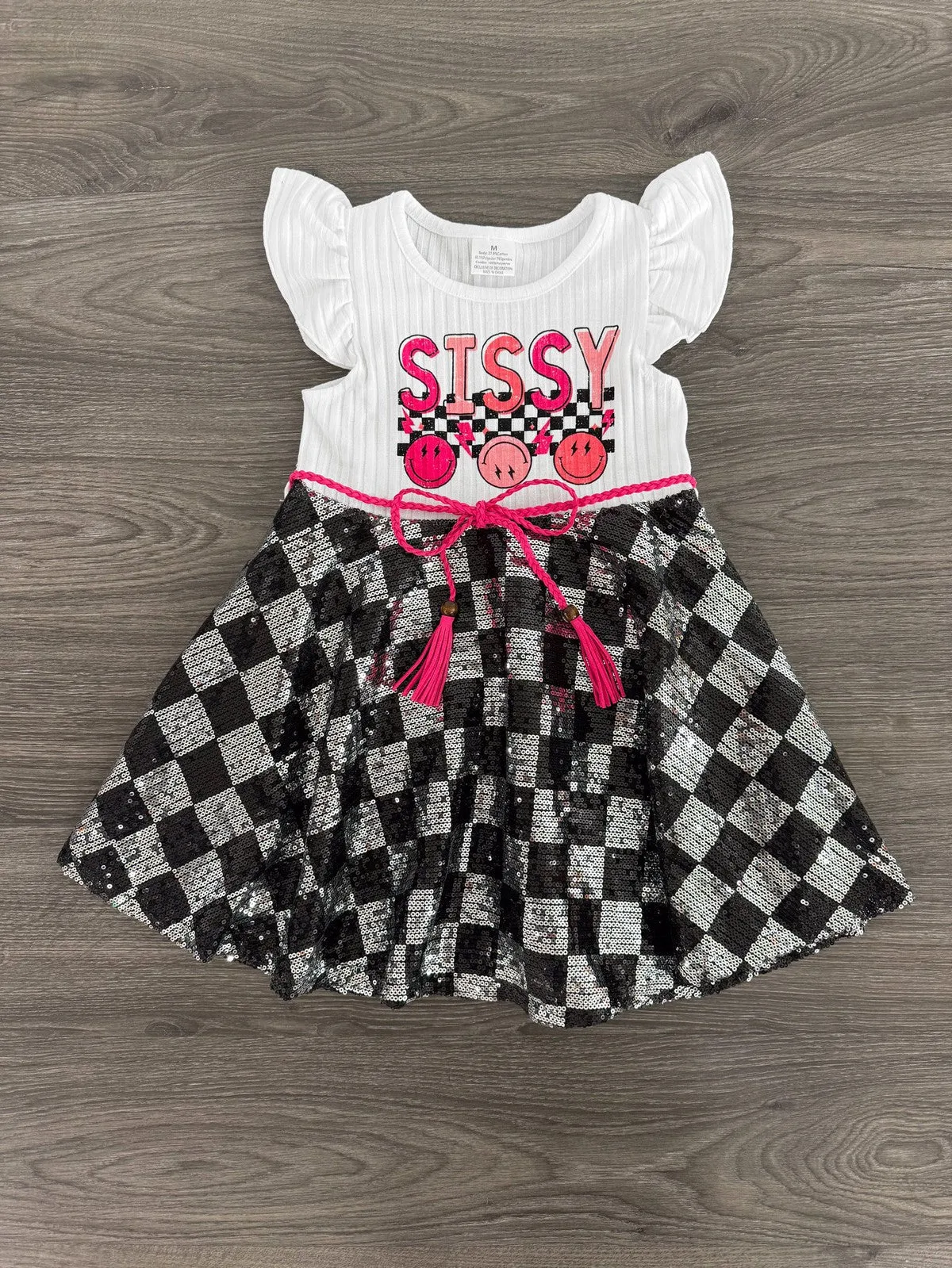 "Sissy" Sequin Checkered Print Dress