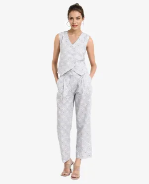 Rareism Women Kuzal Light Grey  Straight Fit Ankle Length Floral Print Trouser