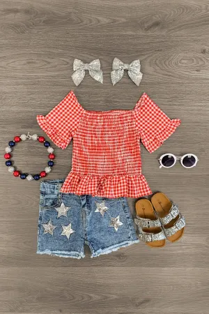 Red Gingham & Stars Patriotic Short Set