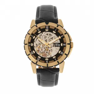 Reign Philippe Automatic Skeleton Leather-Band Watch - Gold/Black