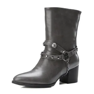 rivet belt western Boots Woman mid-calf Boots