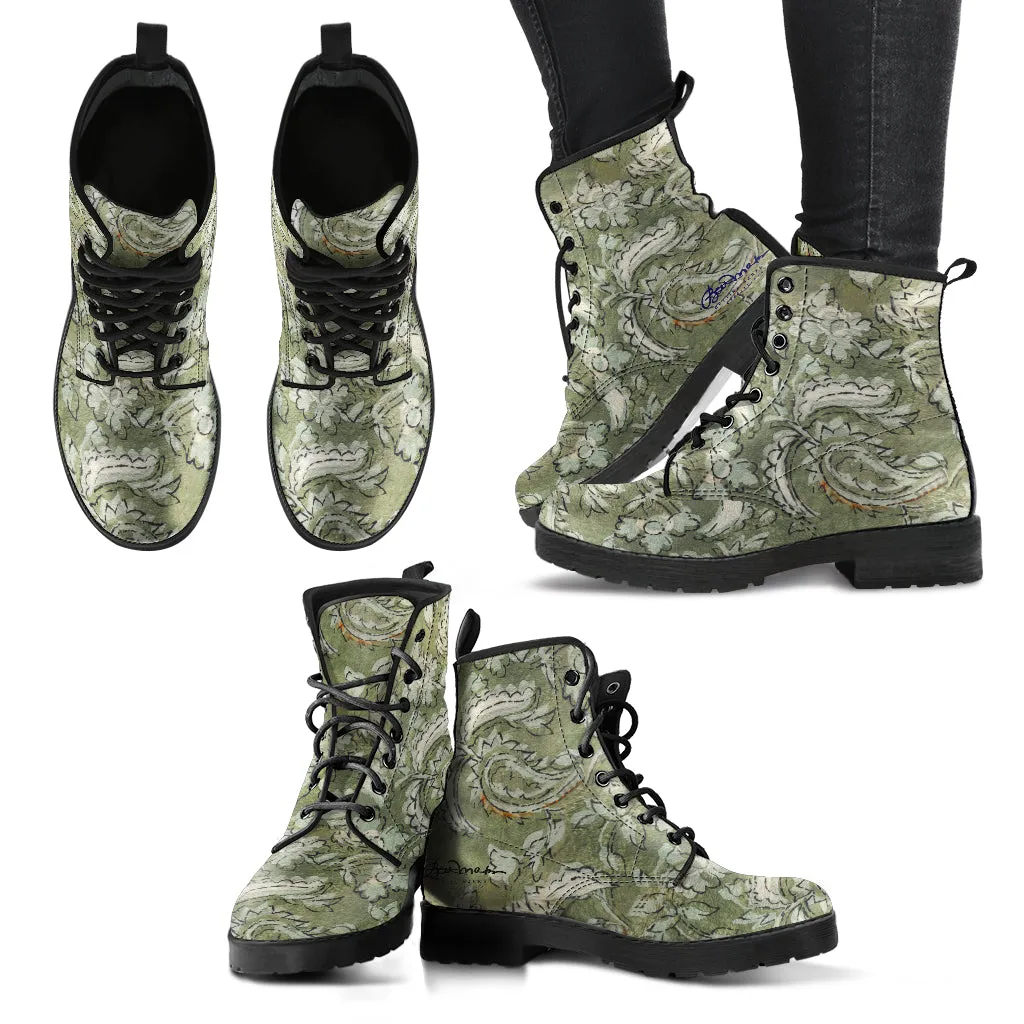 Sage Paisley Leather Boots (Vegan)