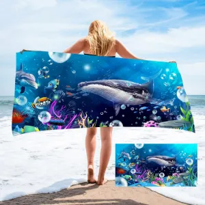 Seaside Portable Microfiber Beach Swim Printed Bath Towel 130x80cm(Shark)