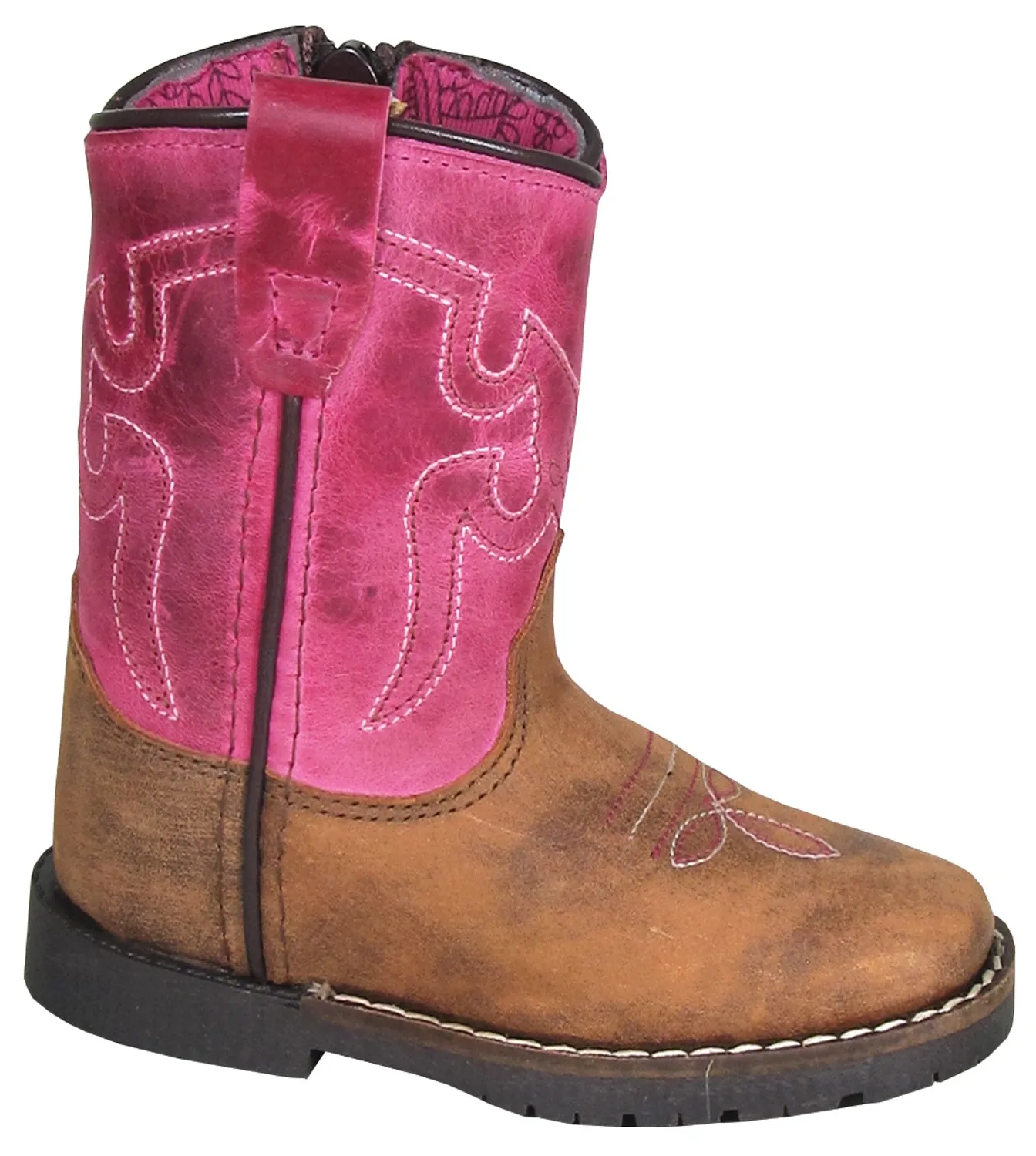 Smoky Mountain Toddler Girls Tracie Brown/Pink Leather Cowboy Boots