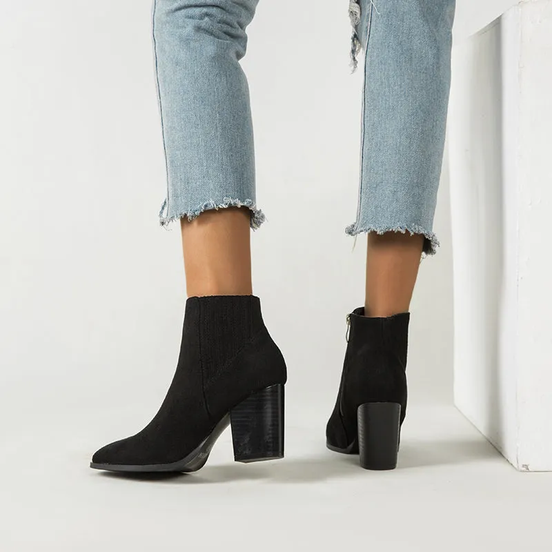 Suede Elastic Panel Chelsea Ankle Boot Vegan Suede Low Block Heel Chelsea Boots