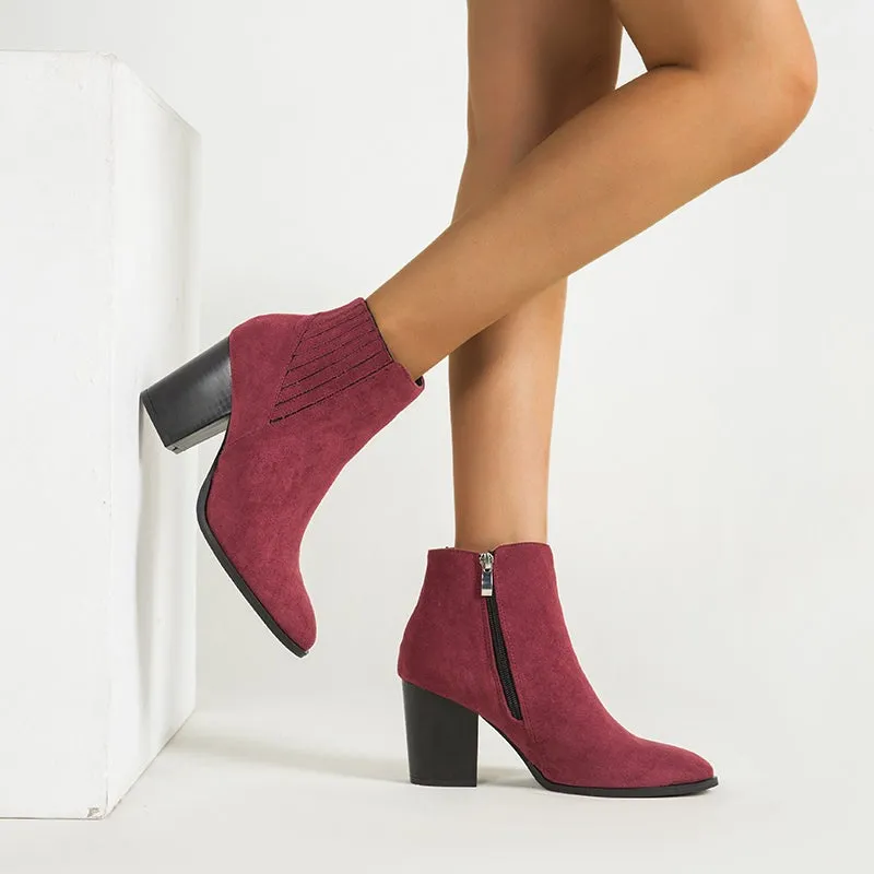 Suede Elastic Panel Chelsea Ankle Boot Vegan Suede Low Block Heel Chelsea Boots