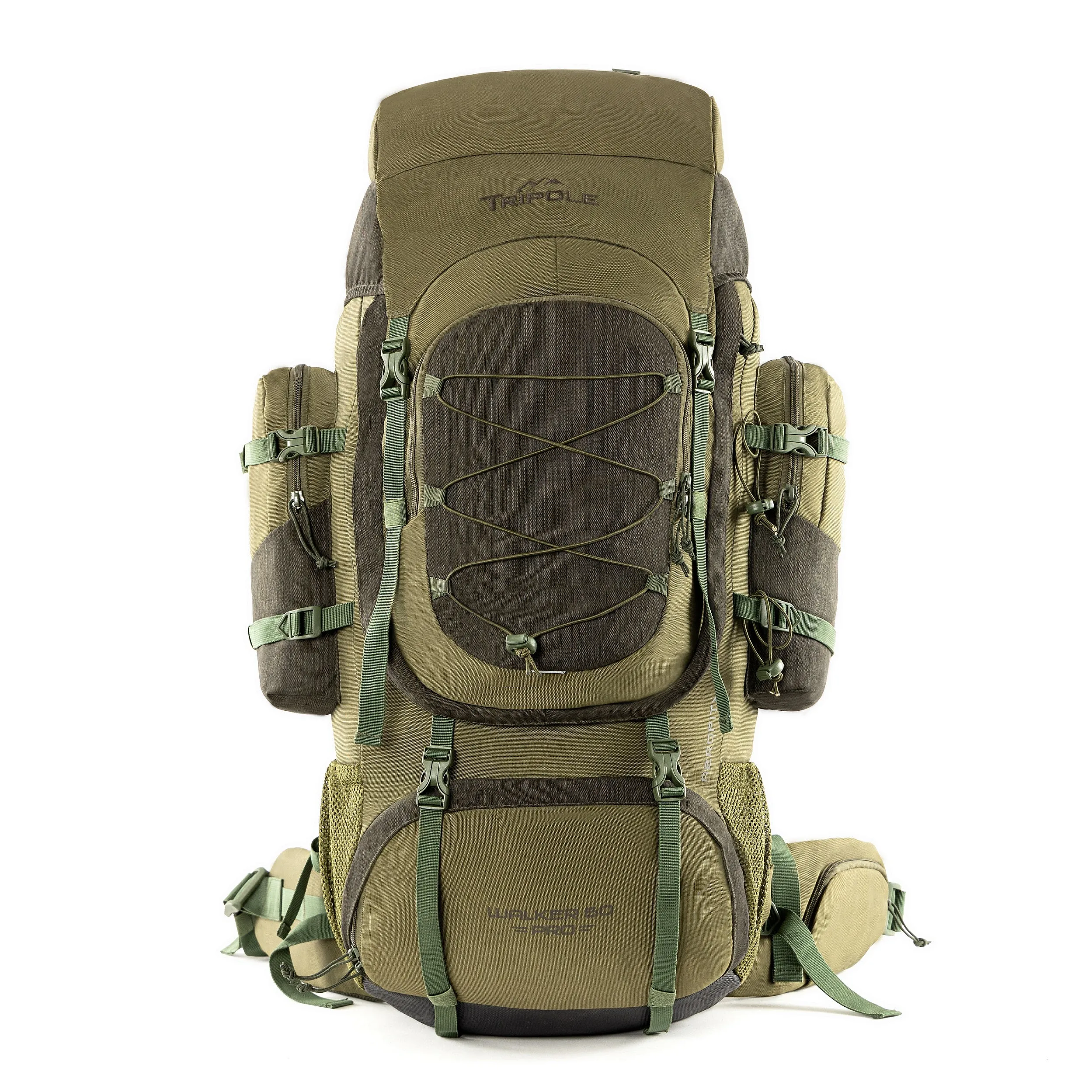 Tripole Walker Pro Internal Frame Rucksack for Travel and Trekking | Front Opening | Laptop Sleeve | Water Repellent | Rain Cover | 5 Year Warranty | 60 Litre Olive Green