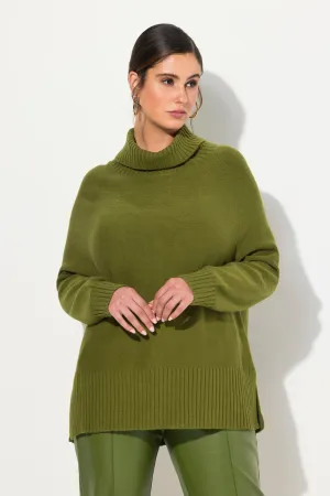 Ulla Popken High Neck Knit Sweater in Green