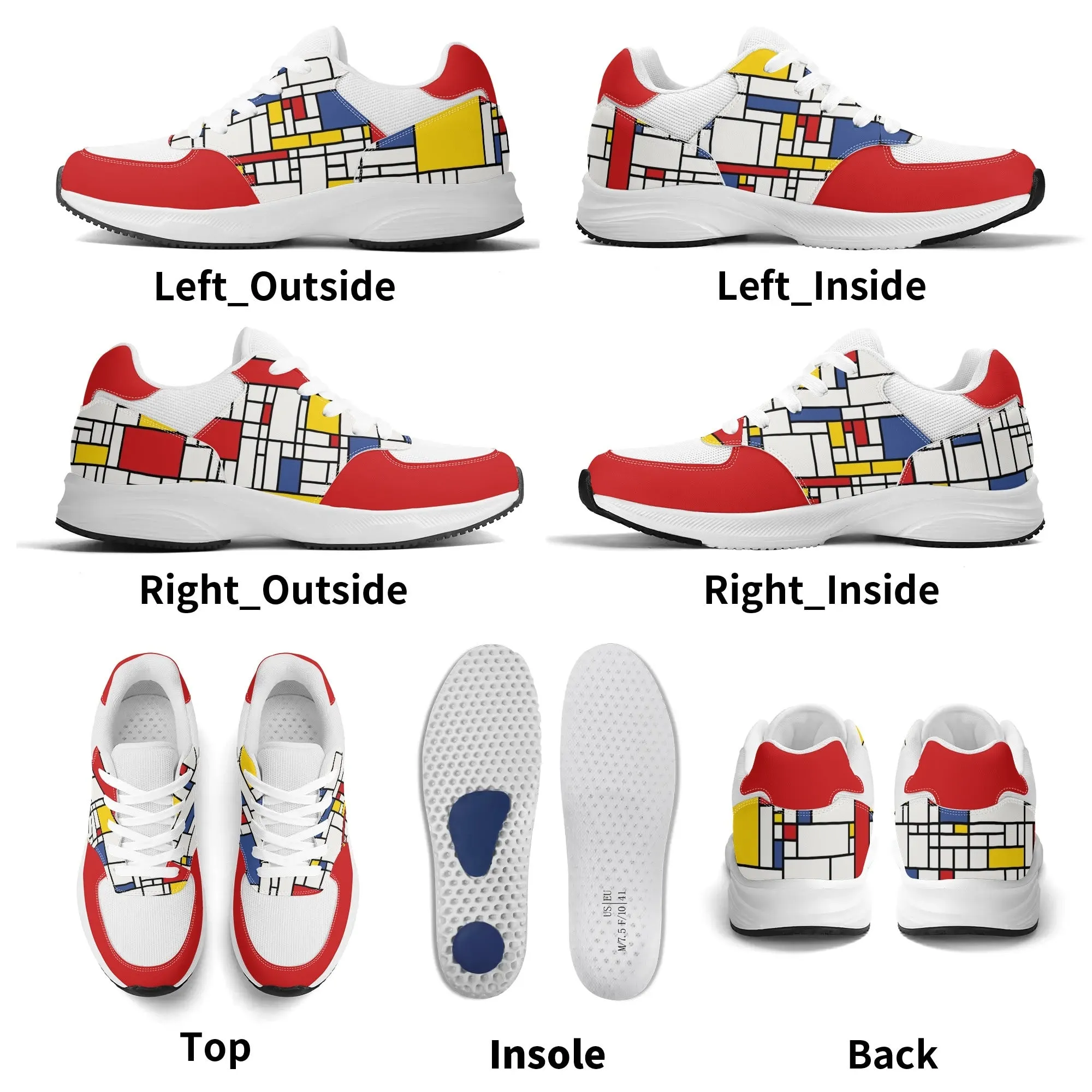 Unisex Mondrian Shoes, Mod 60s inspired Athletic Shoes, Low Top Shoes, Red White Blue Sneaker Shoes, Unique Sneaker, 60s style Shoes