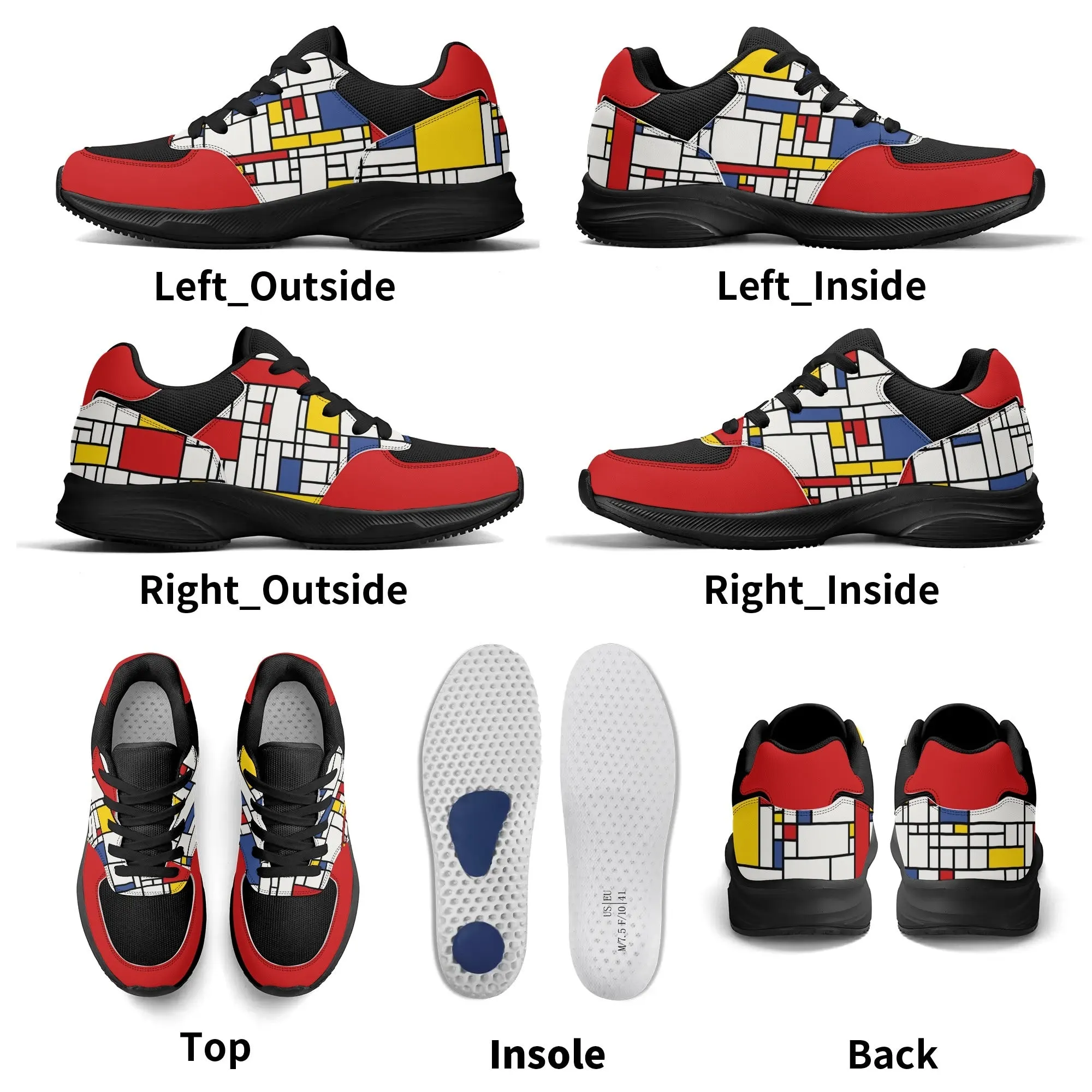 Unisex Mondrian Shoes, Mod 60s inspired Athletic Shoes, Low Top Shoes, Red White Blue Sneaker Shoes, Unique Sneaker, 60s style Shoes