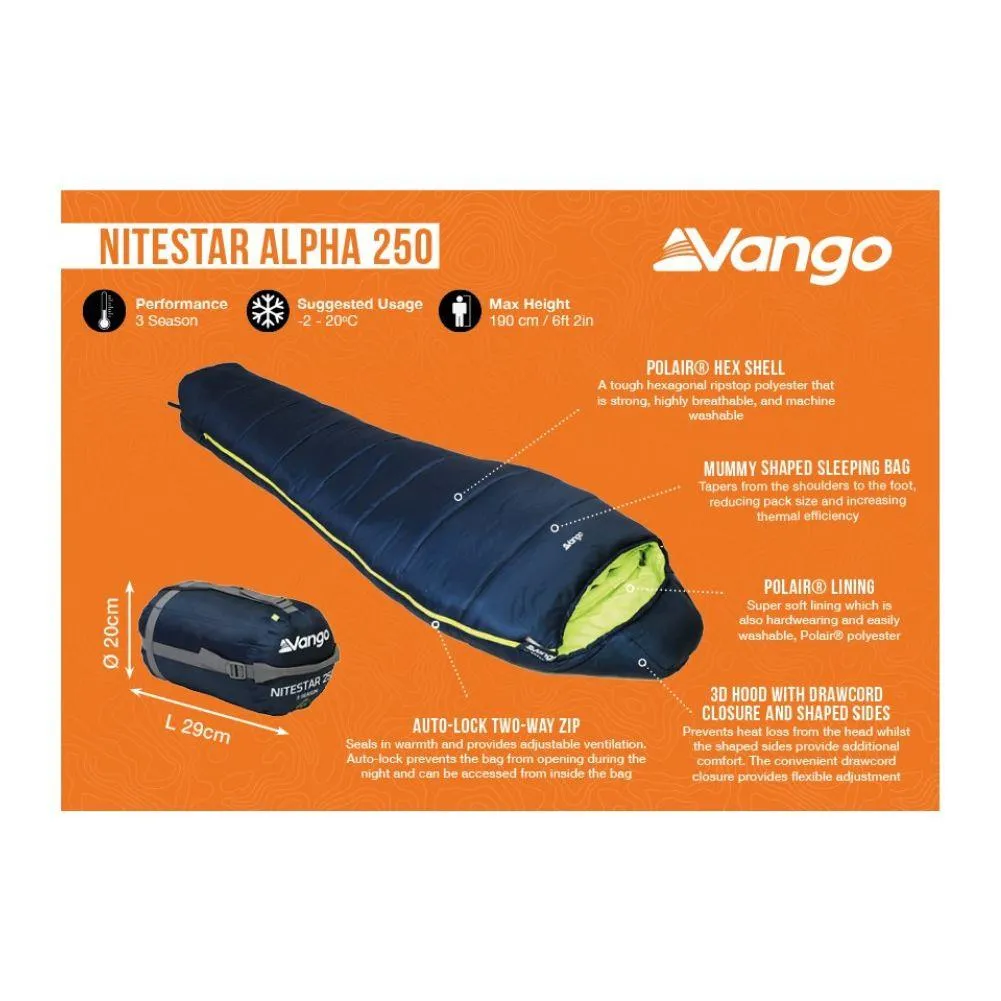 Vango Nitestar Alpha 250 Trekking Sleeping Bag (Ocean Green)