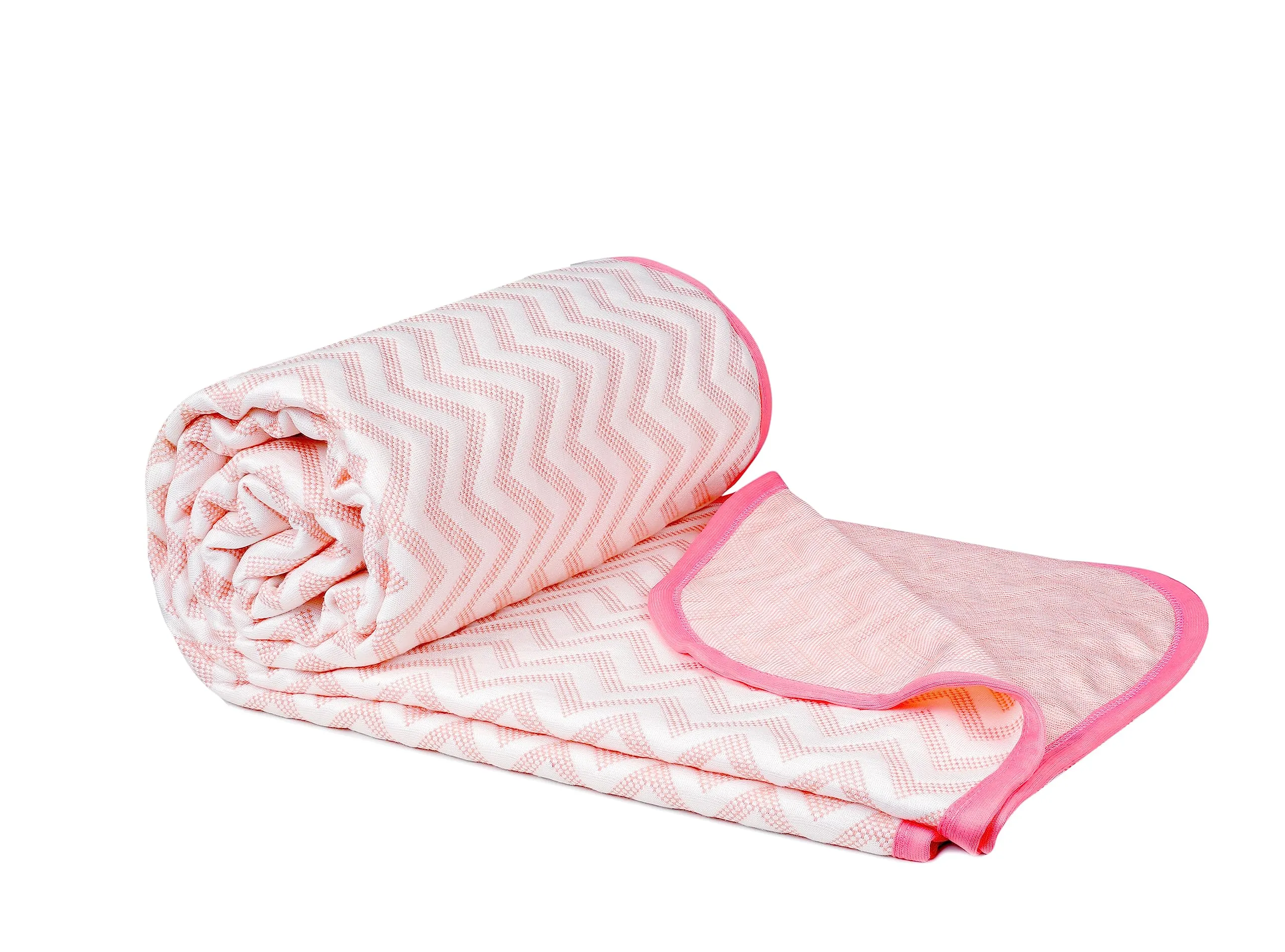 VAS COLLECTIONS Premium Cotton Viscose Dohar/AC Quilt/Blanket for Double Bed Size (90 x 86 inches) Light weight Knitted Dohar with a Matching Handbag - 250 GSM, Double - 230x220 cms - Pink