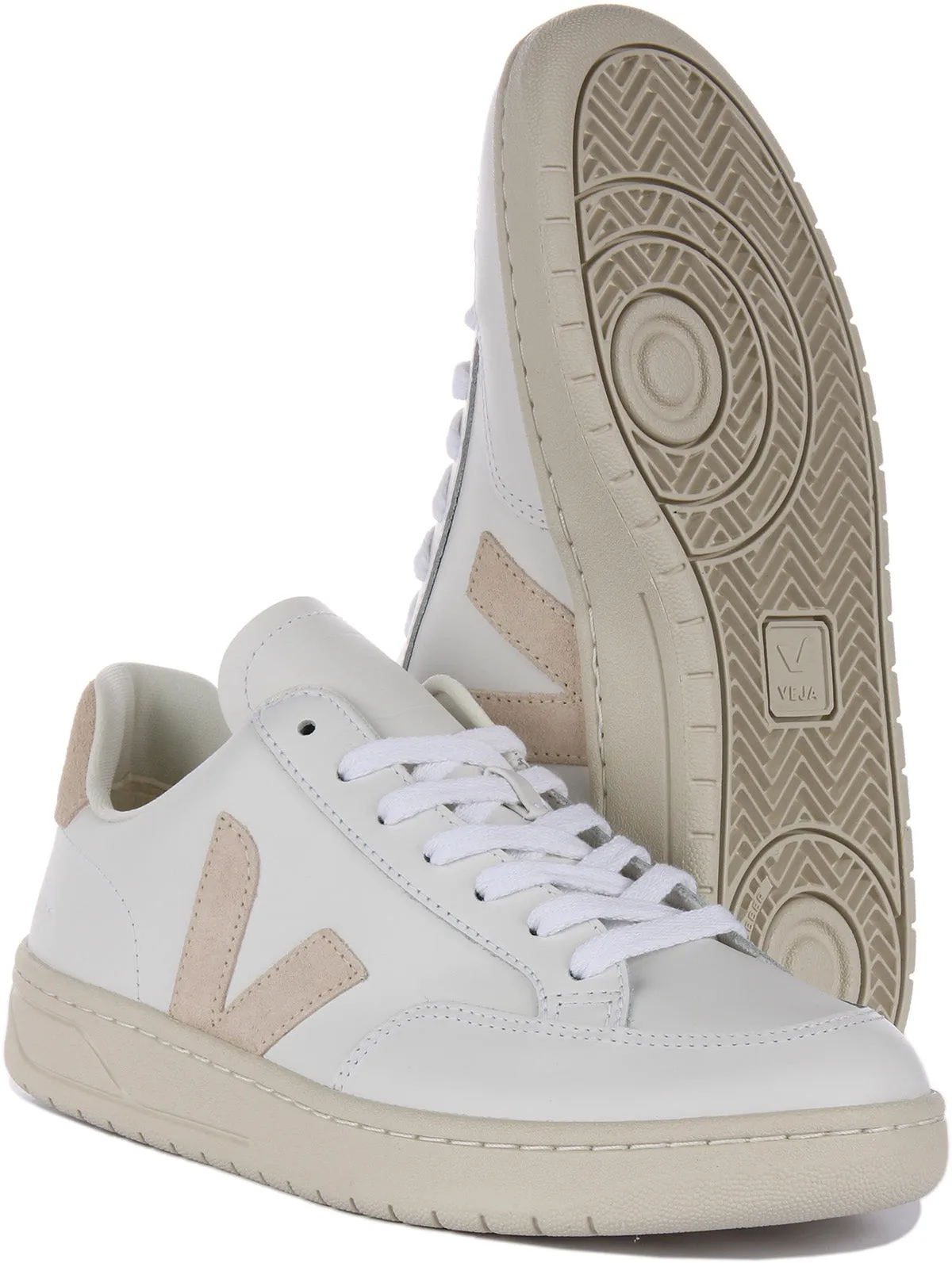 Veja V-12 Leather In White Beige For Women